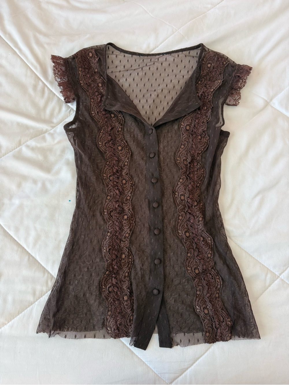 American Vintage Brown Lace-Trim Sheer Tank Top - Picture 1 of 3
